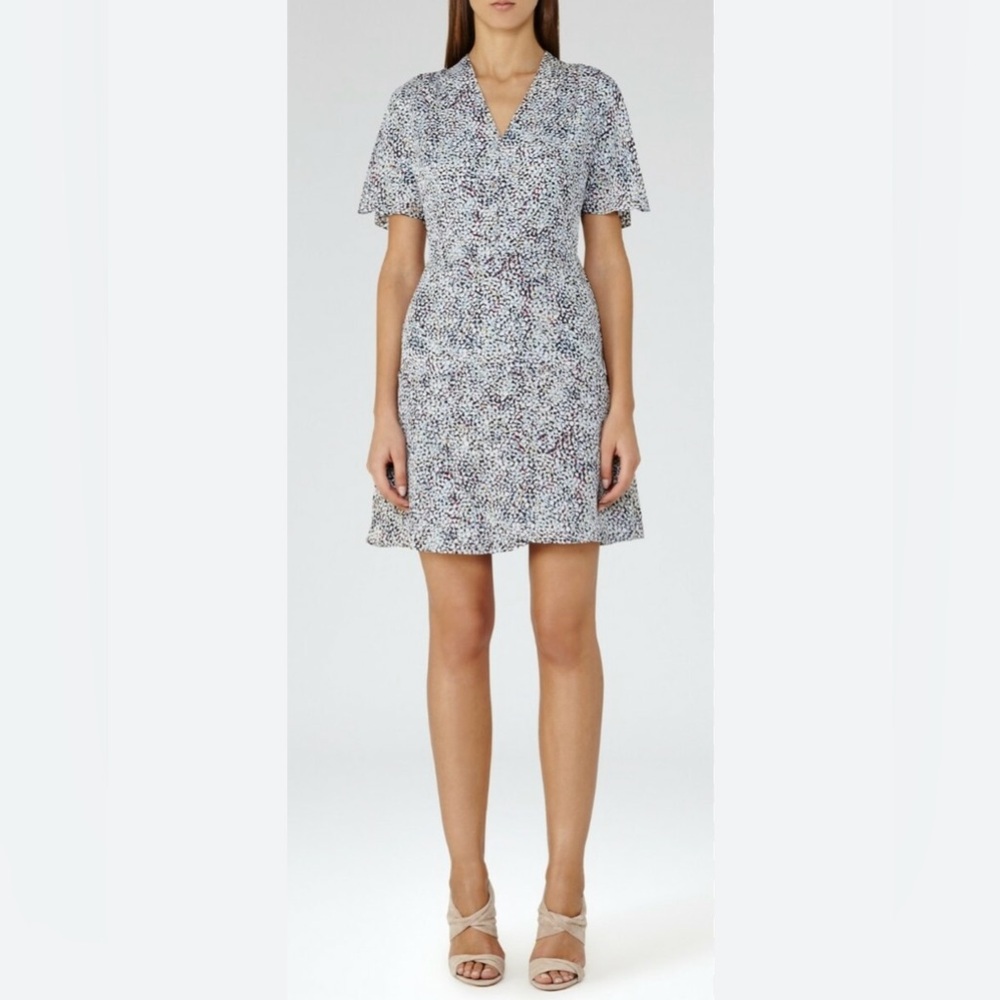 Reiss Women's Size 6 Multicolor Confetti Print Prose Silk Printed Mini Tea Dress